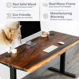 Standing Desk – Walnut Solid Wood Desk, Natural Live Edge, Adjustable Height Dual Motor, Sit Stand for Home Office (Black, W60 x D27) Modern Wood Style