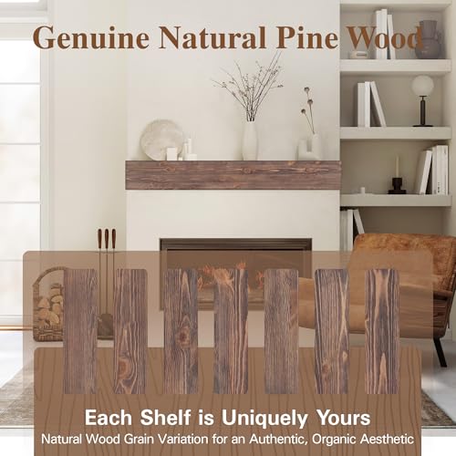 Eshoma Fireplace Mantel - Handcrafted Solid Mantel Shelf for Over Fireplace - Wall Mounted Floating Mantel Shelf with Invisible Brackets - 60 Inch - Aged Brown Eshoma