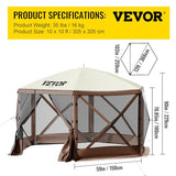 VEVOR Pop Up Gazebo Screen Tent, Pop-Up Instant Gazebo Tents with Mosquito Netting Outdoor Canopy, 6 Sided Sun Shelter 10x10ft with 6 Removable Wind Cloths & 2 Mesh Windows, Pavilion Tent for Patio VEVOR