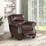 Lexicon Push Back Reclining Chair, Top Grain Leather Match Push Back Recliner Chair with Nailhead Trim, Rolled Arms, Solid Wood Legs, for Living Room/Apartment/Office, Easy Assembly, Brown