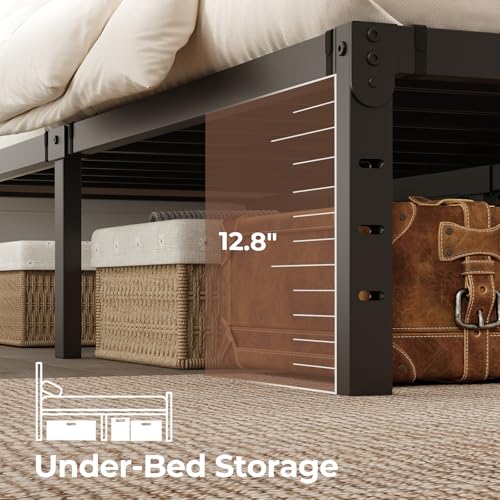 Rolanstar Bed Frame with USB Charging Station, Twin Bed Frame with LED Lights, Platform Bed Frame with Heavy Duty Steel Slats, 14" Storage Space Beneath Bed Rolanstar