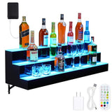 Takywep LED Lighted Liquor Bottle Display Shelf, 3-Step 30-Inch Wall Mounted Lighted Liquor Bottle Shelf with Remote & App Control, Acrylic Lighted Bottle Display Stand for Home Commercial Bar Takywep
