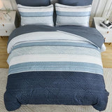 Drucon Comforter Set Queen Size 7 Piece Bed in a Bag Boho Blue Striped Bedding Set Soft Microfiber Comforter and Sheet Set for All Season (Queen, 90"x90") Drucon