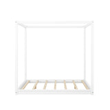 Bellemave Queen Canopy Bed Frame, Pine Wood, White, 4-Post Platform, Supports 550 lbs Bellemave
