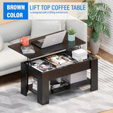 MGHH Lift Top Coffee Table with Hidden Storage Compartment & Open Shelves, 39" Rising Tabletop Table for Living Dining Room，Black MGHH