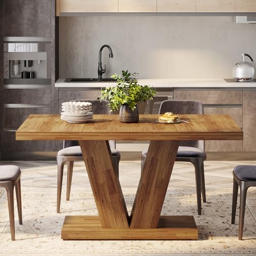 Tribesigns 47-Inch Dining Table for 4, Walnut Brown Kitchen Dinner Table with Heavy Duty Pedestal, Farmhouse Wooden Eating Table for Home, Dining Room, Small Space Tribesigns