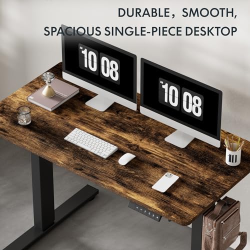 FLEXISPOT EN1 Electric Stand Up Desk 55 x 28 Inches Whole-Piece Desktop Ergonomic Memory Controller Height Adjustable Standing Desk (Black Frame + 55" Rustic Brown Desktop, 2 Packages) FLEXISPOT