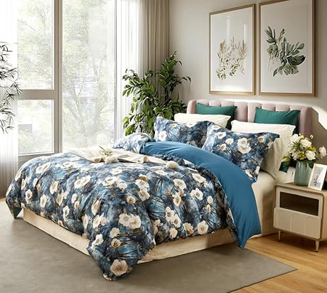 Cupocupa King Size Comforter Set - Floral Boho Bedding Comforter Set, Soft Reversible Botanical Comforters 3 Pieces 2 Pillow Shams for King Size Bed, Aesthetic Bedding. Cupocupa