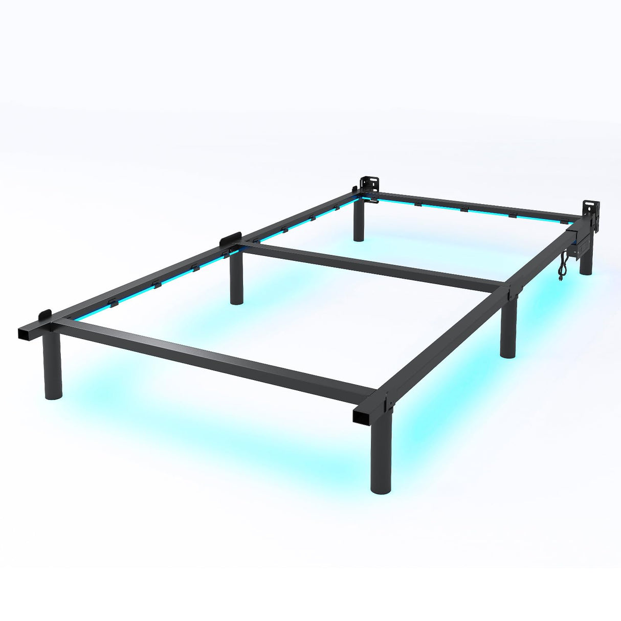 QEROMY Twin Bed Frame for Box Spring, 7 Inch Metal Bed Frame with LED Lights, 9-Legs Support Bed Base, Tool-Free Easy Assembly QEROMY