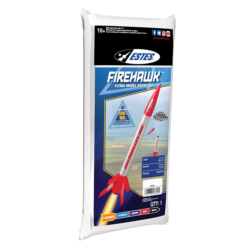 Estes 804 Firehawk Rocket-Building Kit, Beginner Flying-Rocket-Model Kit for Ages 10+ Estes