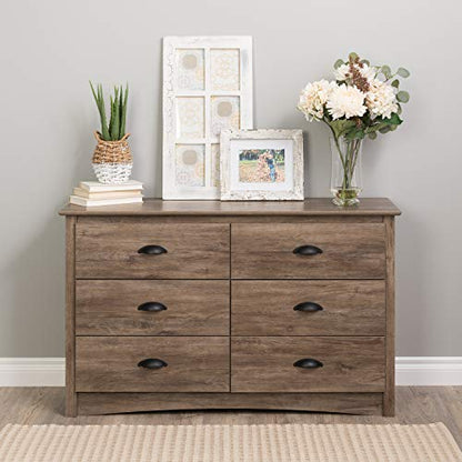 Prepac Salt Spring Children's Rustic 6-Drawer Dresser for Bedroom, Farmhouse Chest of Drawers for Children 16" D x 48" W x 29" H, Drifted Gray, DDC-4829 - WoodArtSupply