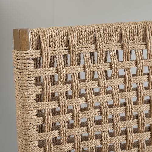 Linon Bennett Natural Folding Chair with Woven Rope Back and Linen Upholstered Seat Set of 2 - WoodArtSupply