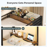 ADORNEVE Triple Bunk Bed with Storage Staircase, RGB Lights & Charging Station, Twin Over Twin, Heavy Duty Metal 3 Bunk Beds with Drawers & Headboard Shelf, Safety Guardrails, for Kids, Black ADORNEVE
