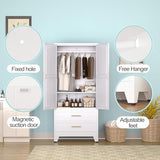 erosoei Metal Armoire Wardrobe Closet, 71 "Metal Clothing Storage Cabinet with Adjustable Shelves and Hanging Rod, Household Steel Wardrobe Storage Cabinet with Drawers erosoei