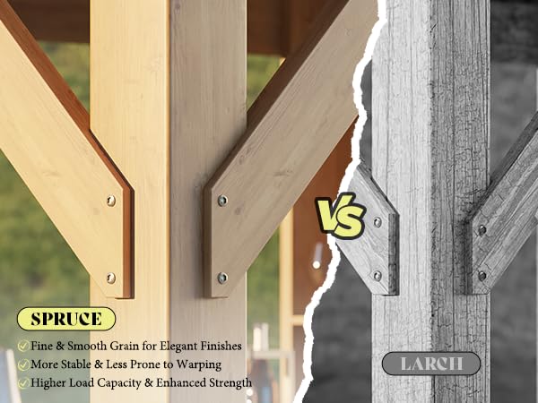 LUXOAK 10x12 ft Wood Gazebo, Hardtop Pergola with Steel Gable Roof, Outdoor Gazebo with Guest House for Garden, Porch, Patio, Black + Natural Wood LUXOAK