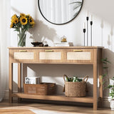ELYKEN 51.2" Entryway Table with 3 Rattan Drawers, Boho Console Table Narrow with Storage, Long Sofa Table for Behind Couch Entry Hallway, Entrance, Living Room, Oak Brown ELYKEN