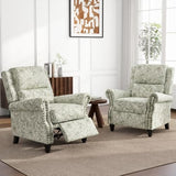 UIXE Floral Pushback Recliner Chair, Fabric Overstuffed Armchair Push Back Accent Chair for Living Room, Rivet Trim Club Chair Home Theater Single Sofa Bedroom Side Reading Seat - Rococo Green