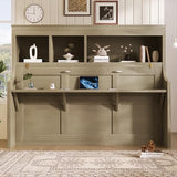 SOFTSEA Twin Size Horizontal Murphy Bed with Desk, Foldable Wall Bed Frame with Storage Shelves, Space-Saving Twin Murphy Bed Cabinet for Small Space Guest Room Home Office, Grey SOFTSEA