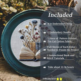 FONNUY Embroidery Kit for Beginners, Flower Book Pre-Stamped Pattern Kits for Adults with Hoop, Cross Stitch Easy to Follow Color Thread Needlework, 8'' Hoop (Blue)