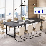 LITTLE TREE 8FT Conference Table for 10 People, Large Meeting Table, Modern Wooden Conference Room Table with Cable Management, Business Training Table with Strong Metal Legs for Office, Black LITTLE TREE