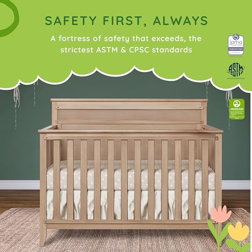 SweetPea Baby Bayfield 5-in-1 Convertible Crib in Sand Dunes, JPMA, and Greenguard Gold Certified, Made of Sustainable New Zealand Pinewood, Sturdy - WoodArtSupply