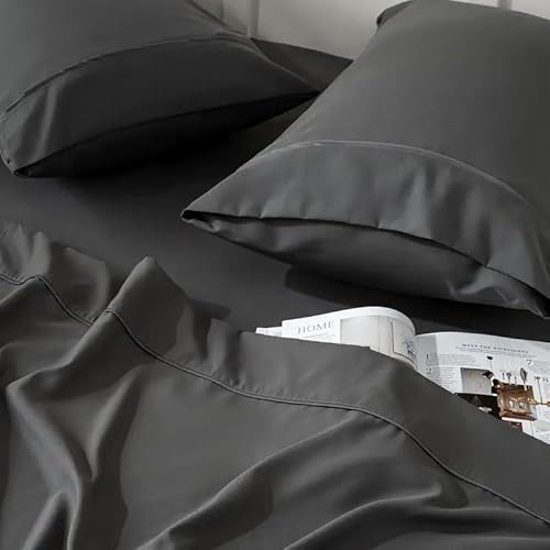 Sanqitara 6 - Piece Bed Sheet Set, 4 Pillowcases + 1 Flat Sheet + 1 Fitted Sheet, Soft & Breathable Bedding for Twin/Full/Queen/King/Cal King (Light Grey, Twin) Sanqitara