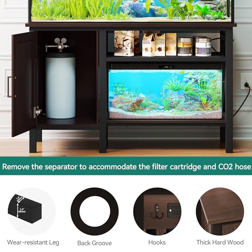 YITAHOME Heavy Duty Metal Aquarium Stand with Power Outlets, 55-75 Gallon Fish Tank Stand with Cabinet Accessories Storage Suitable for Fish Tank, Turtle Tank, 880LBS Capacity, Brown