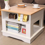 ALBAD Farmhouse Square Coffee Tables Rustic Living Room Center Table with Half Open Storage Space, White & Light Brown ALBAD