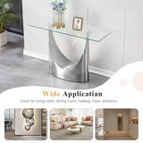 Modern Entryway Console Table with Tempered Glass Top & U Shape Stainless Steel Pedestal Base, Long Consle Table Behind Couch, Hallway Table for Entryway, Living Room Console Table, Foyer Table,Silver TehRecBT