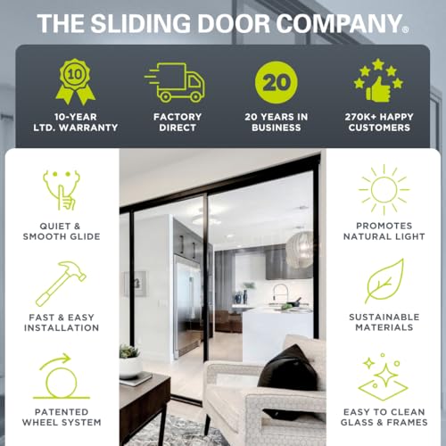 The Sliding Door Company 4 Panel Sliding Glass Interior Room Divider, Clear Tempered Glass (Black, 120" W x 96" H) The Sliding Door Company