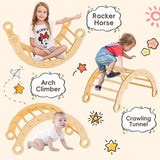 Asweets Pikler Triangle Set, 5 in 1 Foldable Montessori Climbing Set with Ramp, Baby Climbing Toys for Indoor Playground, Jungle Gym for Kids with Arch Climber, Rocker, Suitable for Toddlers Asweets