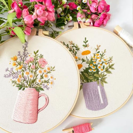 Myfelicity Embroidery kit,Floral Embroidery Art Kit, Set of 3, Decorative Pitcher Designs with Sunflowers and Wildflowers Myfelicity