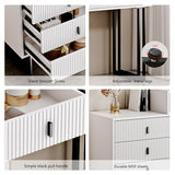 Ieejdn White Vanity Desk with Mirror and Lights,Small Makeup Vanity with 5 Drawers，Modern Makeup Table with Adjustable Cabinet for Bedroom,Makeup Room Ieejdn