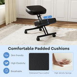Goplus Kneeling Chair, Upholstered Mobile Desk Chair w/Adjustable Height, Thickened Sponge Cushion, 4 Lockable Universal Wheels, Office Home Padded Stool with Angled Seat, Black (1) Goplus