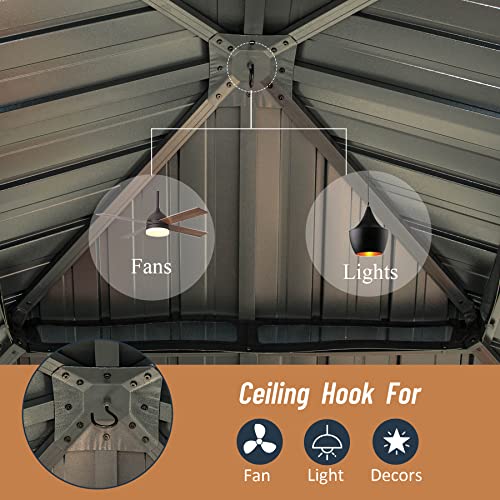 Domi Hardtop Gazebos 12x12FT, Aluminum Metal Gazebo with Galvanized Steel Double Roof Canopy, Curtain and Netting, Permanent Gazebo Pavilion for Patio, Backyard, Deck and Lawn, Grey domi outdoor living