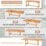 PHI VILLA 9 Pieces Acacia Wood Patio Dining Set for 8, Expandable Teak Dining Table & Wooden Chairs with Cushions, Farmhouse Dining Furniture Set for Outdoor Deck, Yard, Porch PHI VILLA