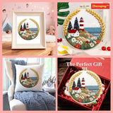 Zhenqing Lighthouse Embroidery Kit for Beginners, Pre-Printed 29x29cm Fabric with 20cm Hoop & Threads, Coastal Lighthouse Scene for Home Decor(C0195)