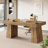 Tribesigns 55-Inch Executive Desk, Large Wood Office Computer Desk with Double Pedestal, Modern Minimalist Workstations Writing Table Conference Table Furniture for Home Office, Light Brown Tribesigns
