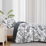 WONGS BEDDING Botanical Quilt Set King Size, Black 3 Pieces Toile Floral Plants Printed Bedspread Bedding Set Soft Lightweight Microfiber Coverlet Set for All Season (104"x90") WONGS BEDDING