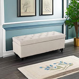 BELLEZE 47" Storage Ottoman, Storage Bench with Safety Close Hinge, Linen Button-Tufted Ottoman for Living Room, Entryway, Hallway, Foot Rest, Support 300lbs - Beige BELLEZE