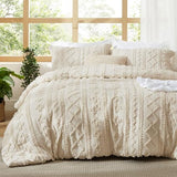 Bedsure Tufted Boho Comforter Set Full Size - Beige Boho Bed Set, GentleSoft™ 3 Pieces Farmhouse Shabby Chic Embroidery Bedding, Gifts for Woman, Soft Jacquard Full Comforter for All Seasons Bedsure
