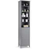 Tangkula Slim Tall Bathroom Storage Tower, 72" H with Adjustable Shelves & Cupboard, Space Saving Narrow Cabinet for Bathroom (Gray) Tangkula