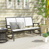 Outsunny 3-Person Patio Glider Bench, Outdoor Porch Glider Swing with 3 Seats, Breathable Mesh Fabric, Metal Frame, Cream White Outsunny