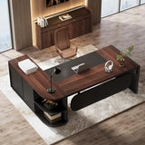 Tribesigns 80'' L-Shaped Desk, Large Executive Office Desk with 55'' Drawers Cabinet, Modern Computer Table with Storage Shelves, Business Furniture for Home Office, Walnut & Black Tribesigns