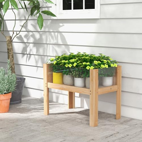 Giantex Raised Garden Bed, Elevated Wood Planter Box with Legs, Drainage Holes, Acrylic Panels, Standing Raised Beds for Fruits Vegetables Flowers Herbs, 30”x18”x24” Giantex