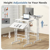 Simple Deluxe Split Top Rotating Standing Desk on Wheels – 23.6" Manual Adjustable Height Mobile Laptop Computer Table – Sit Stand Rolling Workstation with Tilt Function – White Simple Deluxe