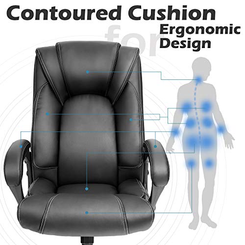 OUTFINE Office Chair Executive Office Chair Desk Chair Computer Chair with 5-Year hydrolysis-Resistant Leather Spring Cushion Ergonomic Support Tilting Function Upholstered in Bonded Leather Black OUTFINE