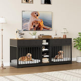 GAOMON Dog Crate Furniture for 2 Dogs, 82'' Large Dog Kennel Indoor with 4 Storage Drawers and 4 Shelves, Double Dog Crate TV Stand for Medium and Large Dogs, Black GAOMON