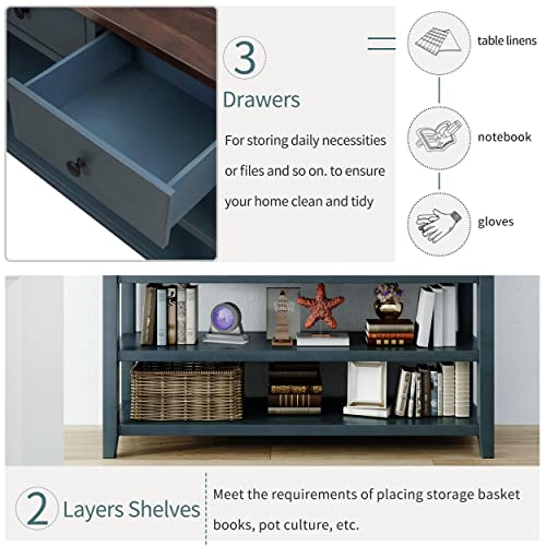 Vintage Console Table Modern Solid Wood Frame Sofa Table with 2 Tier Open Shelves and Top Storage Drawers Entryway Table for Living Room, Hallway, Front Hall, Stairs Area, Easy Assembly Knocbel