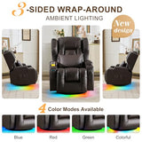 DRMBOOK Dual Motor Power Swivel Rocker Recliner Chairs, Electric Wall Hugger Reclining Sofa with Massage & Heat, Comfy Theater Seating with LED Light/USB/Type-C Ports (Leather Brown, Single Chair)